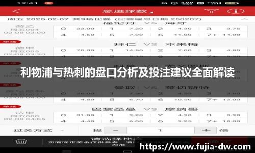 利物浦与热刺的盘口分析及投注建议全面解读